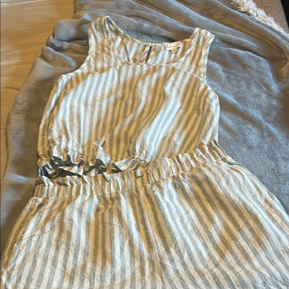 Hem & Thread Light Blue and White Striped Sleeveless Short Set, fits like med